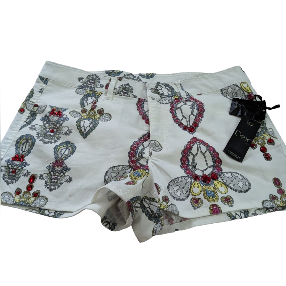 Women's Dex Shorts. White with print and Rhinestones. Sz 30 waist. …